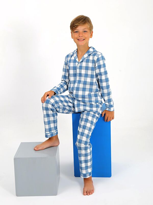 Vitmo Erkek Çocuk Uzun Kollu %100 Pamuklu Düğmeli Pijama Takımı Vita