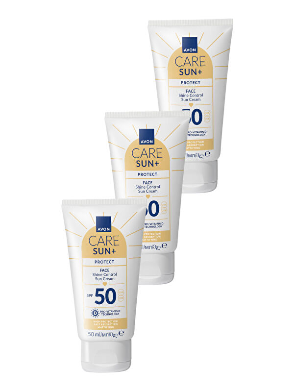 AVON SUN+ PROTECT Yüz İçin Parlaklık Kontrolü Güneş Kremi SPF50 50 Ml. Üçlü Paket