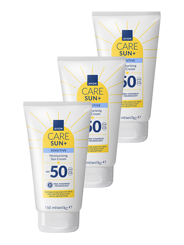AVON SUN+ PROTECT Hassas Ciltler İçin Nemlendirici Güneş Kremi SPF 50 150 Ml. Üçlü Paket