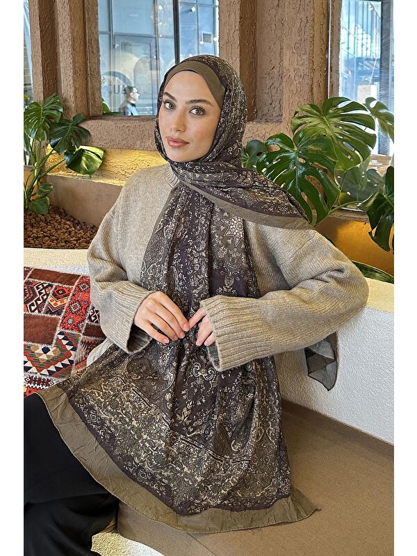 Lamelif Retro Desen Bambu Şal Haki