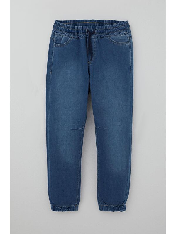 Breeze Erkek Çocuk Jean Pantolon Beli Paçası Lastkli Bağcıklı Mavi (6-10 Yaş)