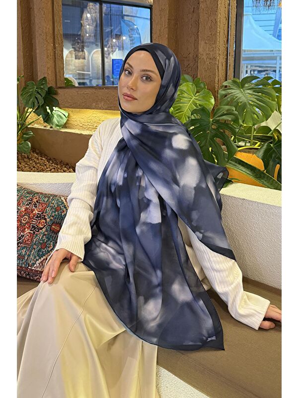 Lamelif Batik Desen Soft Şal Lacivert