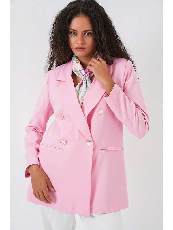 Bigdart Kadın Kruvaze Yaka Blazer Ceket 0722 - Pudra