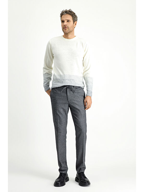 Kiğılı Super Slim Fit Ekstra Dar Kesim Beli Lastikli İpli Desenli Elastanlı Klasik Kumaş Pantolon
