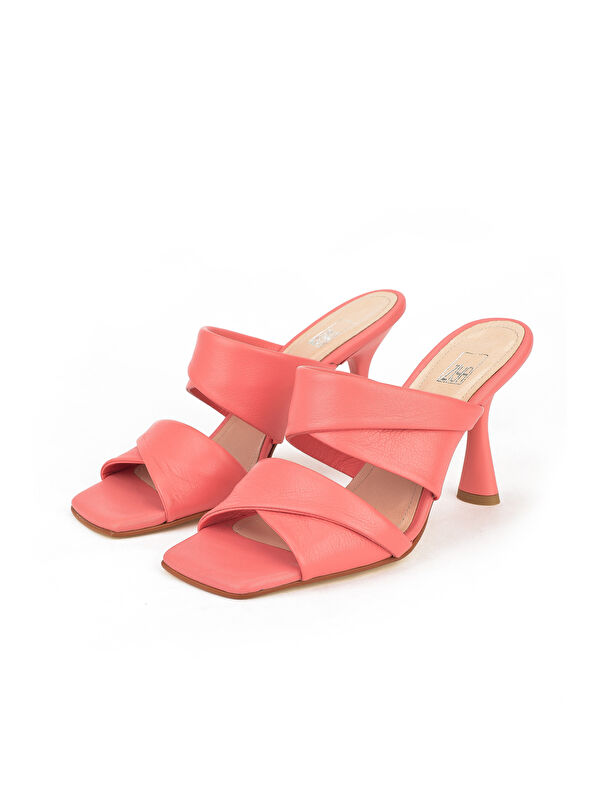 Kadın Hakiki Deri Topuklu Terlik 1411003Z2433 Mercan - Görsel 2