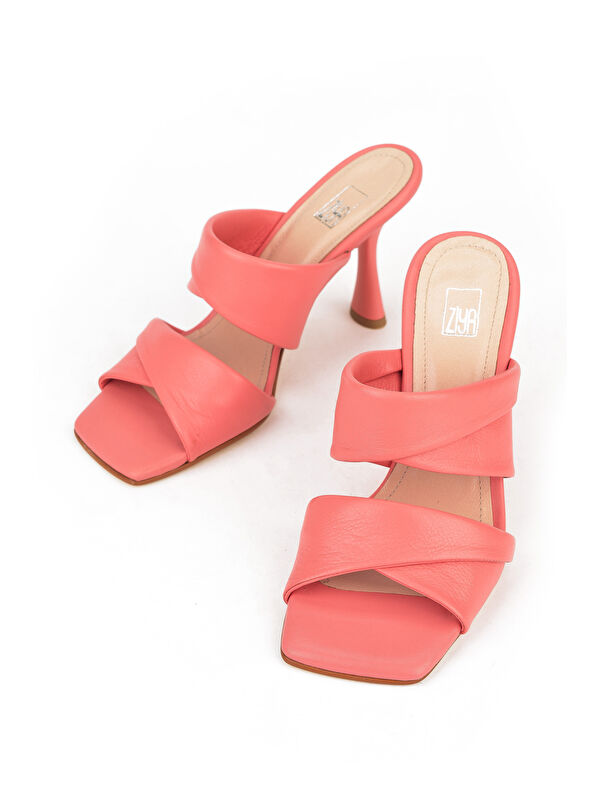 Kadın Hakiki Deri Topuklu Terlik 1411003Z2433 Mercan - Görsel 3