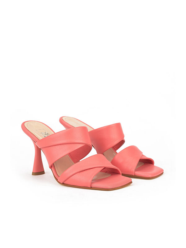 Kadın Hakiki Deri Topuklu Terlik 1411003Z2433 Mercan - Görsel 5