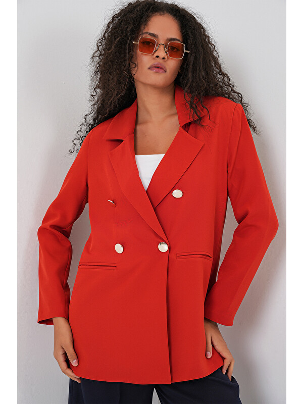 Bigdart Kadın Kruvaze Yaka Blazer Ceket 0722 - Kiremit