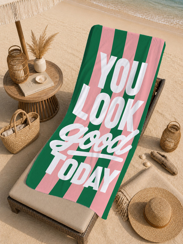 Milbay Grup Pop Art You Look Good Today Çizgili Desenli 70x150 Plaj Havlusu - Dijital Baskılı Banyo Havlusu