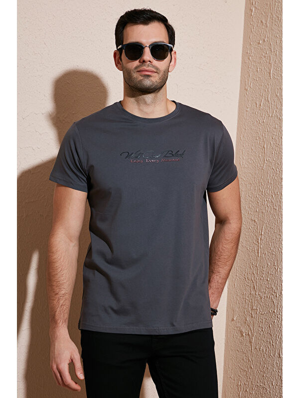 Buratti Baskılı Bisiklet Yaka %100 Pamuk Slim Fit Erkek Tişört 541ENJOY