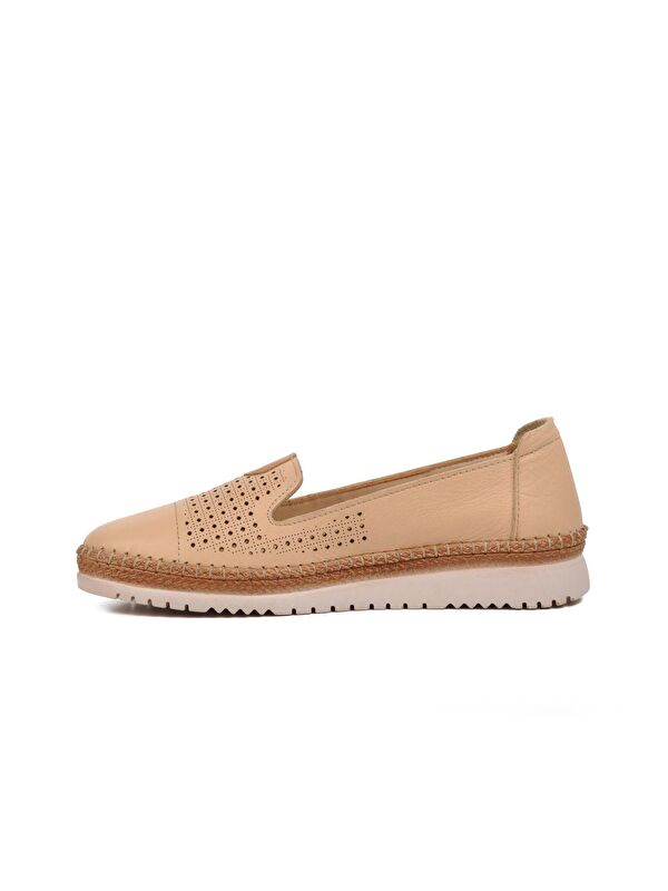 Bej Hakiki Deri Kadın Loafer Babet Ayakkabı 574141 - Görsel 3