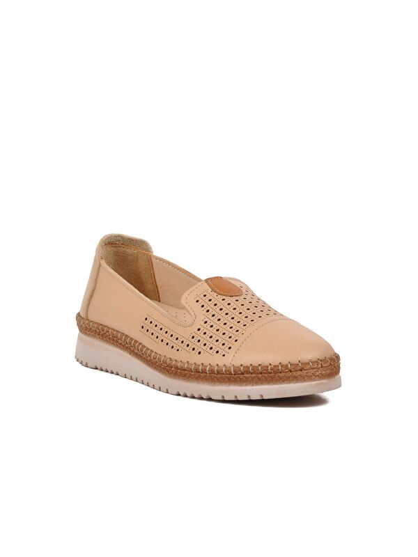 Bej Hakiki Deri Kadın Loafer Babet Ayakkabı 574141 - Görsel 4