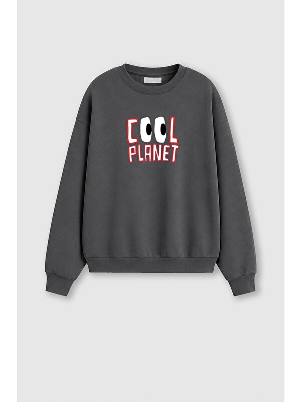Monila Kadın Premium Kumaş 3 İplik Şardonlu Slogan Baskılı Sweatshirt