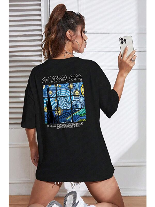 uyguntarz Starry Sky Baskılı Unisex Oversize Tshirt