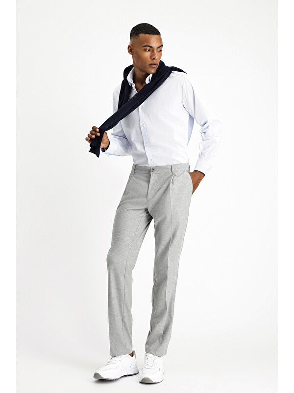Kiğılı Slim Fit Dar Kesim Elastanlı Pileli Klasik Kumaş Pantolon