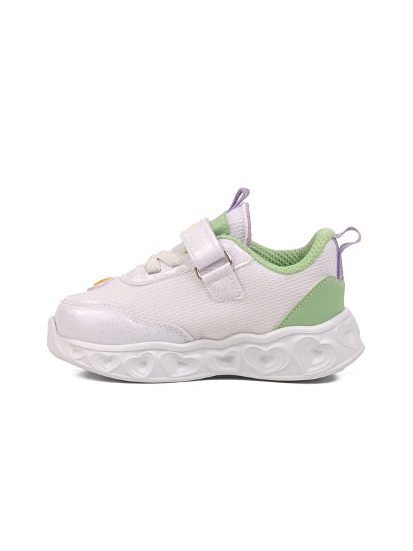 Beyaz Yeşil Cırtlı Işıklı Hafif Kız Çocuk Spor Ayakkabı Ruffon B - Görsel 3