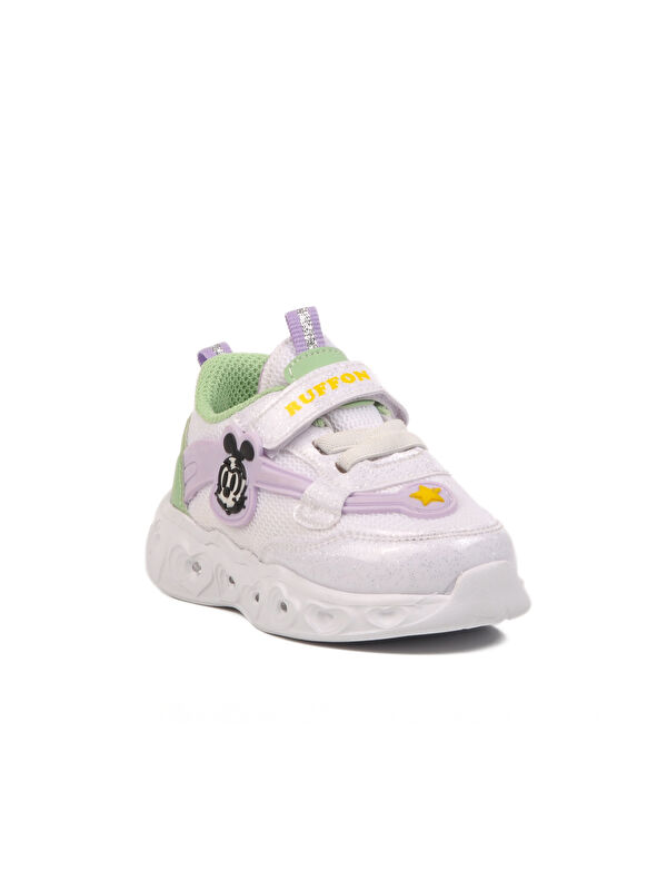 Beyaz Yeşil Cırtlı Işıklı Hafif Kız Çocuk Spor Ayakkabı Ruffon B - Görsel 4