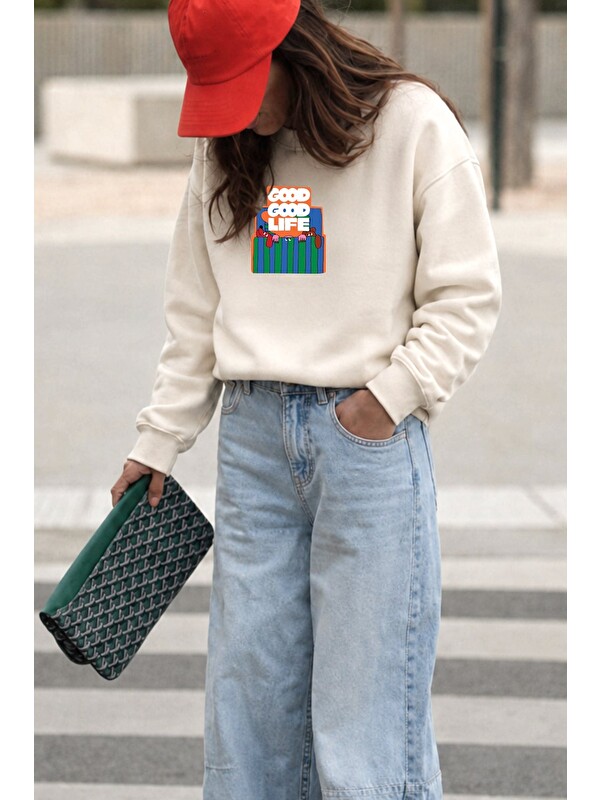 Monila Kadın Premium Kumaş 3 İplik Şardonlu Baskılı Sweatshirt