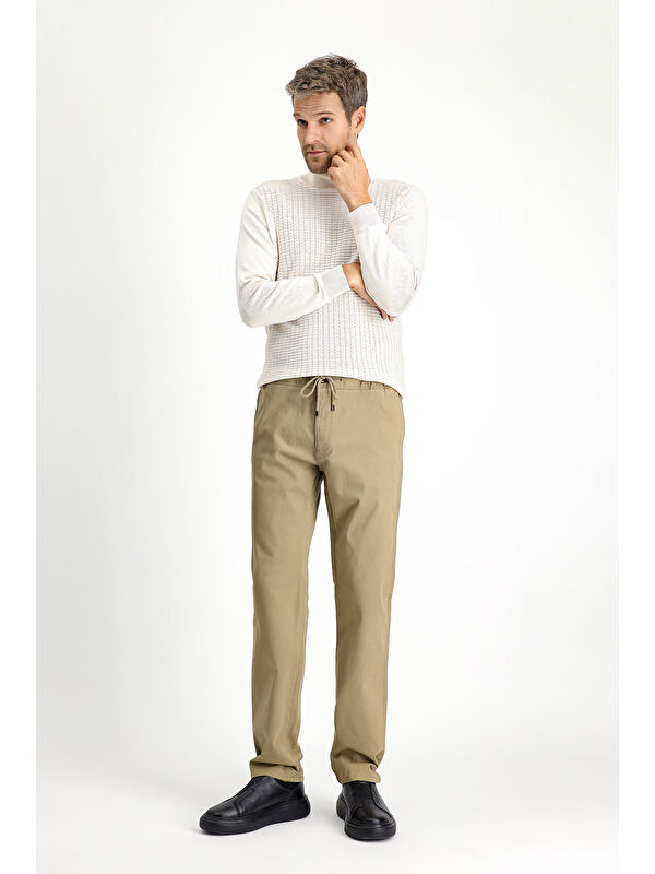 Kiğılı Slim Fit Dar Kesim Elastanlı Beli Lastikli İpli Pantolon