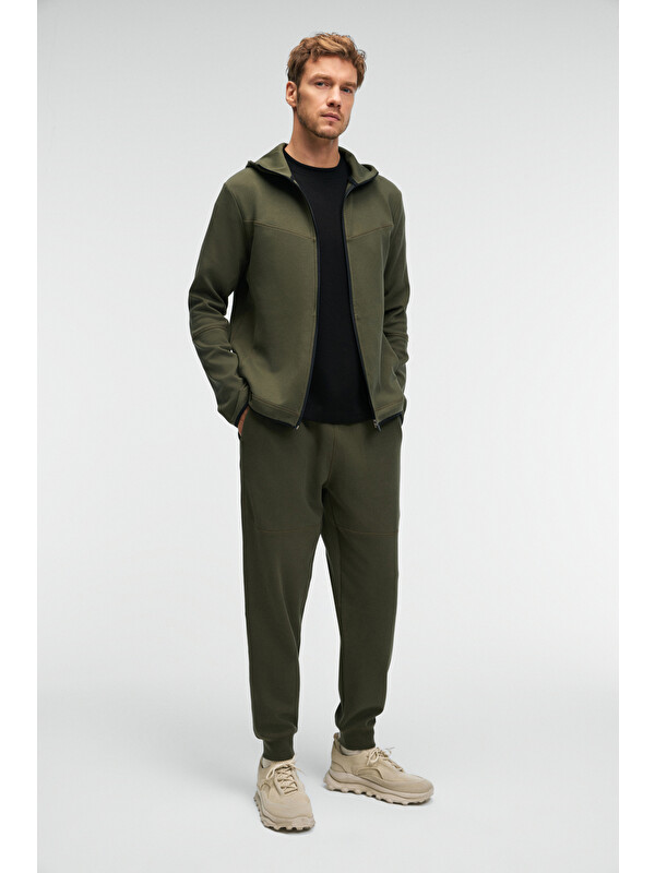 GRIMELANGE AVENER Erkek Kapüşonlu Baskılı Fermuarlı HAKİ Sweatshirt