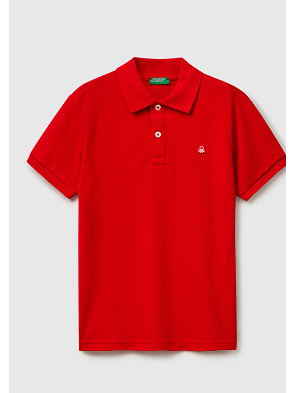 United Colors Of Benetton Erkek Çocuk Kırmızı Logolu Pike Polo T-Shirt