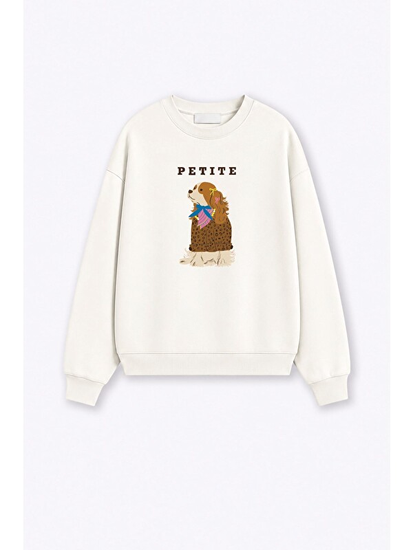 Monila Kadın Premium Kumaş 3 İplik Şardonlu Köpek Baskılı Sweatshirt