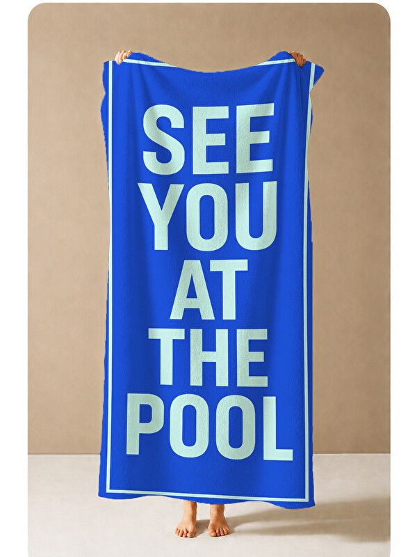 Milbay Grup Pop Art See You At The Pool Yazılı Mavi Desenli 70x150 Plaj Havlusu - Pamuklu Banyo Havlusu