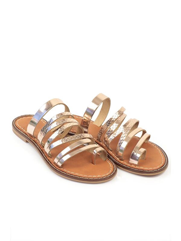 Baş Parmak Detaylı Bantlı Kadın Deri Terlik - Görsel 3