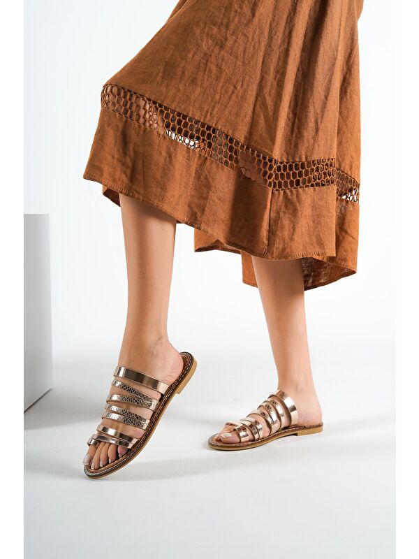 Baş Parmak Detaylı Bantlı Kadın Deri Terlik - Görsel 6