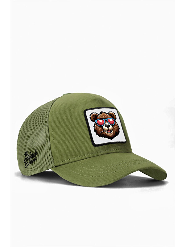 BlackBörk Kids Ayı Logolu Yeşil Çocuk Trucker Şapka