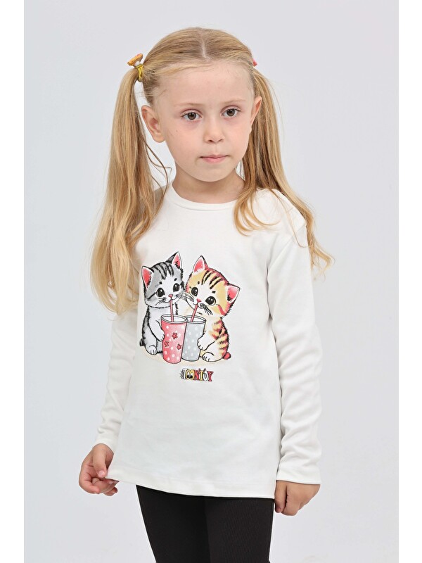 Toontoykids Kız Çocuk İkili Kedi Baskılı Sweatshirt