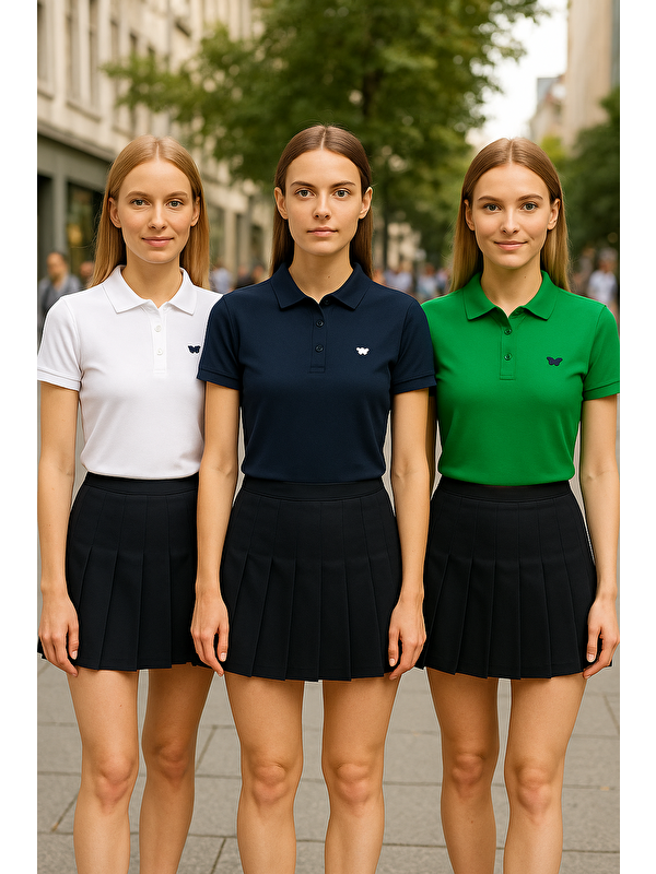 Comstar Kadın Yazlık 3 Lü Paket Basic Arma Polo Yaka Tişört