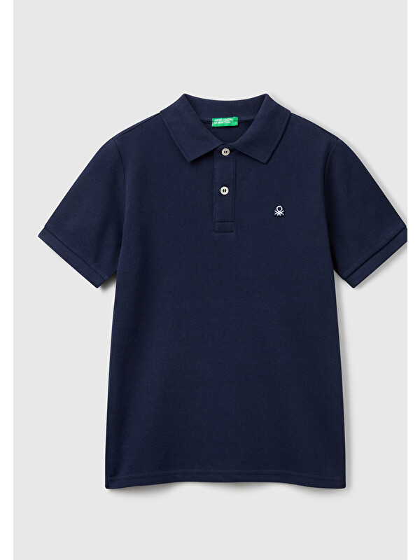 United Colors Of Benetton Erkek Çocuk Lacivert Logolu Pike Polo T-Shirt