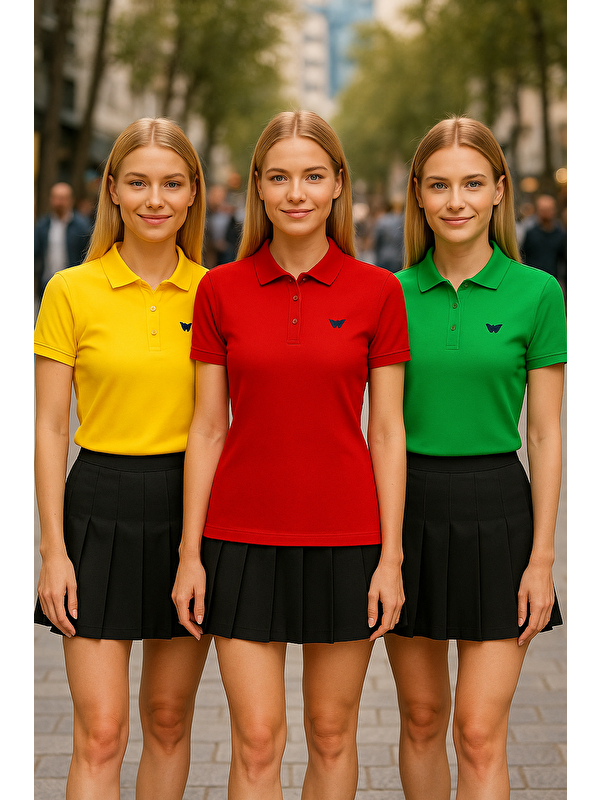 Comstar Kadın Yazlık 3 Lü Paket Basic Arma Polo Yaka Tişört