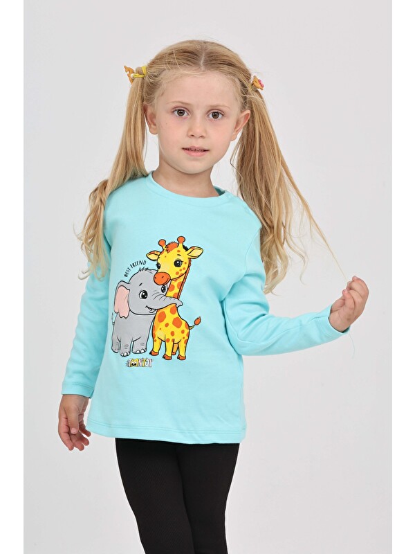 Toontoykids Kız Çocuk Zürafa Fil Baskılı Sweatshirt