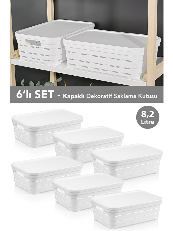 Meleni Home 6'lı Kapaklı Delikli Dekoratif Piramit Saklama Kutusu