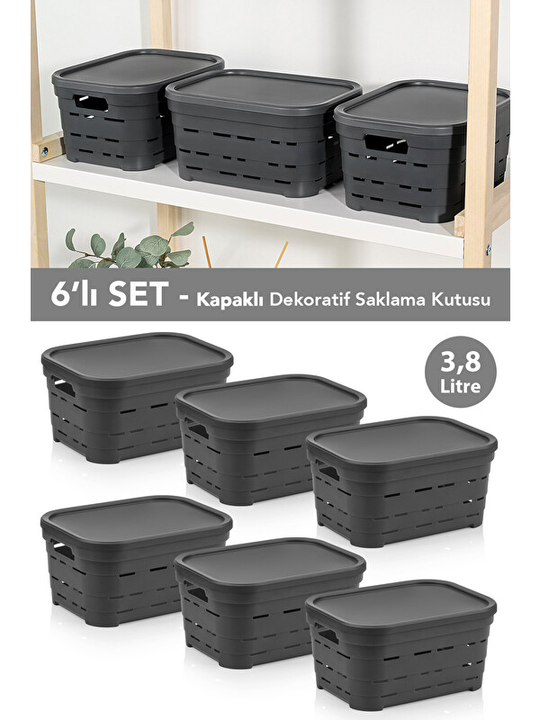 Meleni Home 6'lı Kapaklı Delikli Dekoratif Piramit Saklama Kutusu
