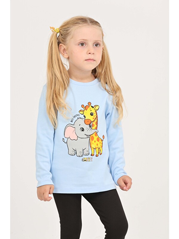 Toontoykids Kız Çocuk Zürafa Fil Baskılı Sweatshirt