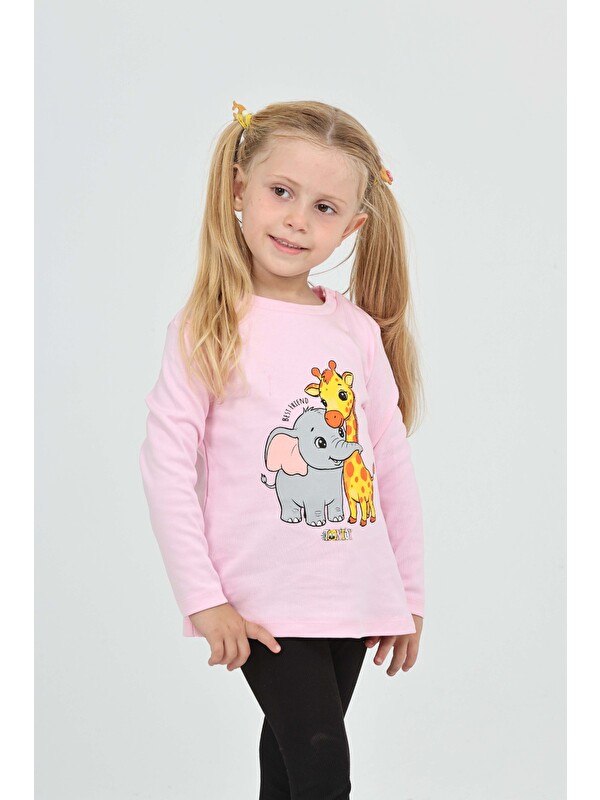 Toontoykids Kız Çocuk Zürafa Fil Baskılı Sweatshirt