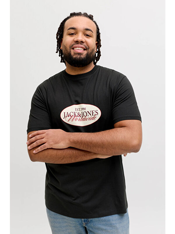 Jack & Jones Plus Büyük Beden %100 Pamuk Regular Fit Logolu T Shirt 12298346