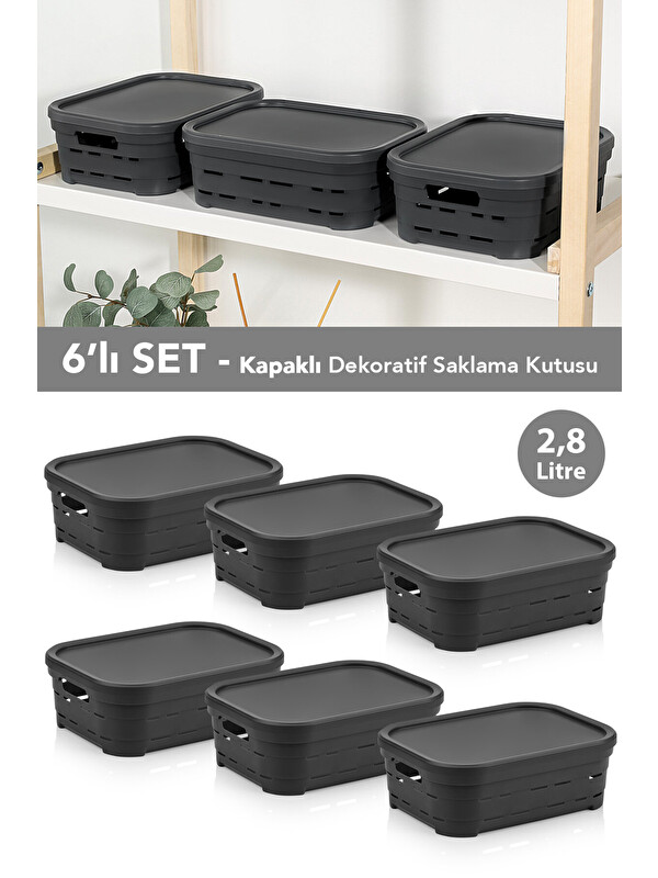 Meleni Home 6'lı Kapaklı Delikli Dekoratif Piramit Saklama Kutusu