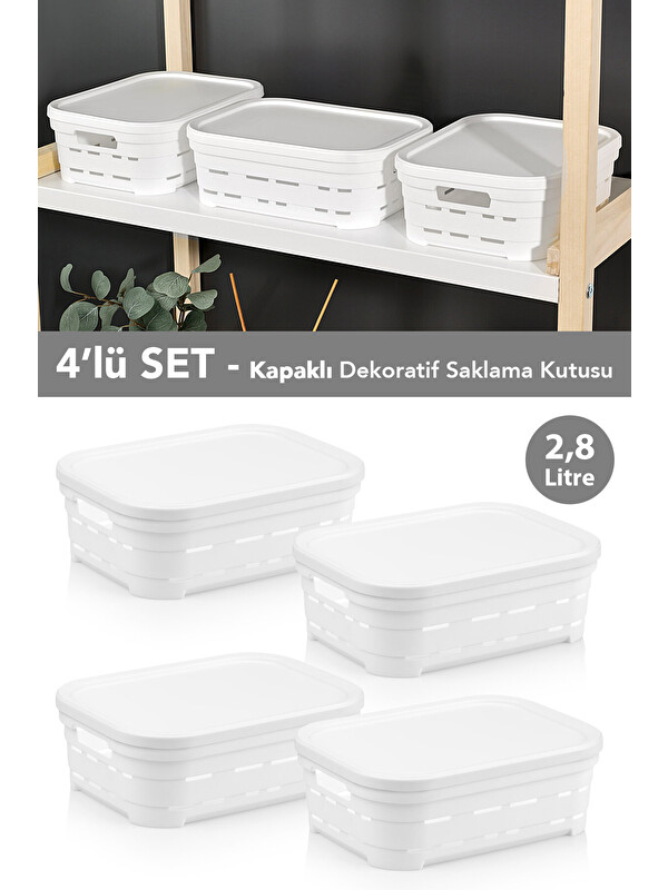Meleni Home 4'lü Kapaklı Delikli Dekoratif Piramit Saklama Kutusu