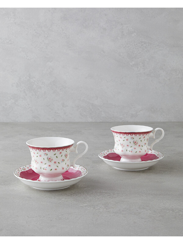 English Home Florana New Bone China 4 Parça 2 Kişilik Çay Fincanı Takımı 220 ml Koyu Pembe