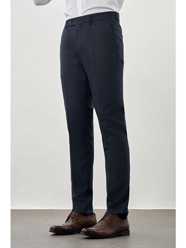 İMZA Koyu Lacivert Esnek Yandan Cepli Slim Fit Classic Erkek Pantolon 1003245209