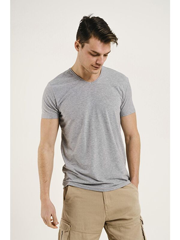 Oksit V Yaka Slim Fit Basic Erkek Tişört