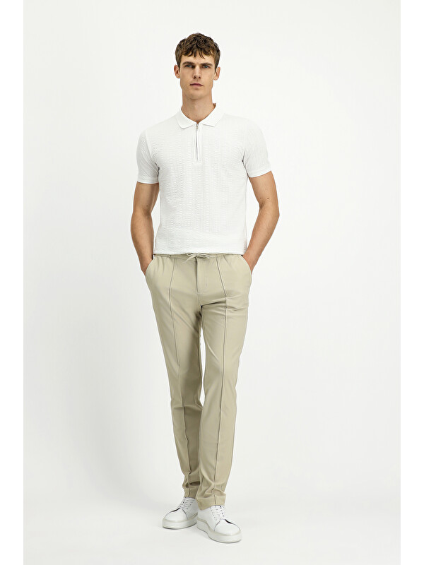 Kiğılı Techno-Line Super Slim Fit Ekstra Dar Kesim Elastanlı Beli Lastikli İpli Klasik Kumaş Pantolon