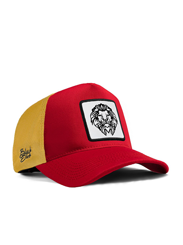 BlackBörk Aslan Logolu Kırmızı-Sarı Trucker Şapka
