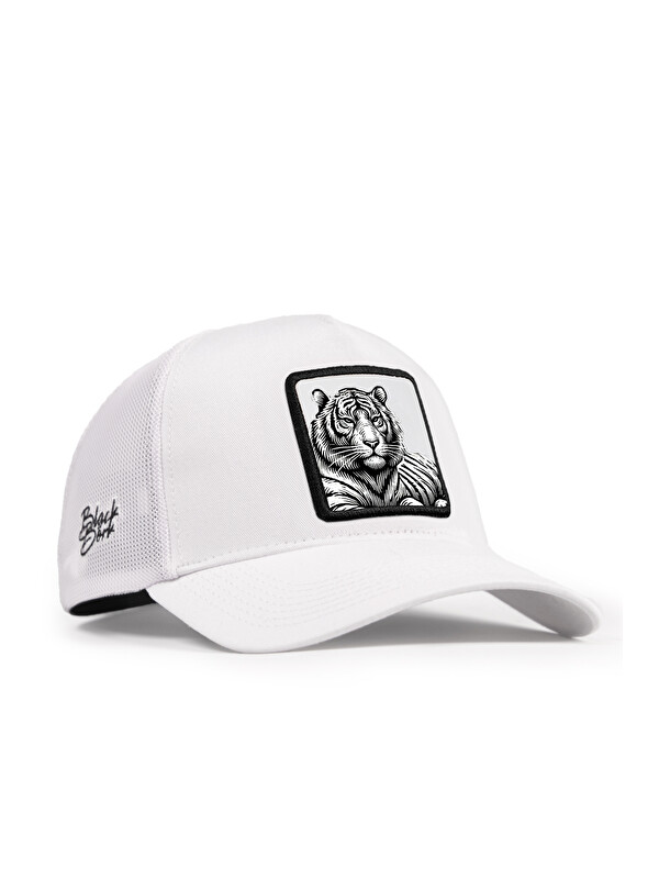 BlackBörk Bengal Kaplan Logolu Beyaz Trucker Şapka