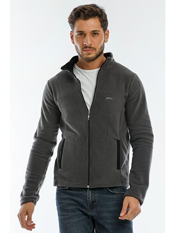 SLAZENGER SAFRANO I Erkek Fermuarlı Sweatshirt Hırka Koyu Gri
