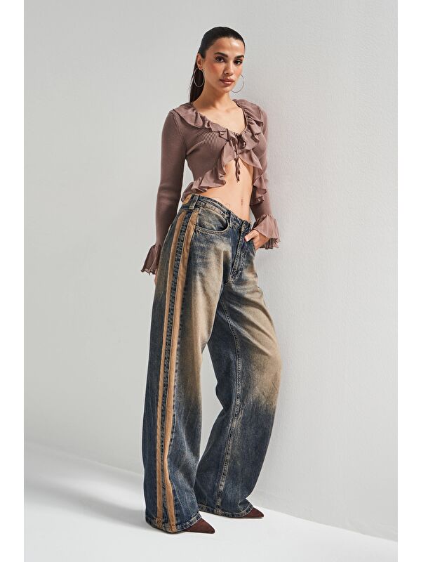 It's Basic Kadın T.Kot Rengi 35w5-85 Straight Baggy Fit Bol Kesim Tasarım Denim Jean